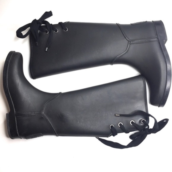 Coach Tristee Matte Black Rubber Rain Boots Size 8 - Picture 1 of 16